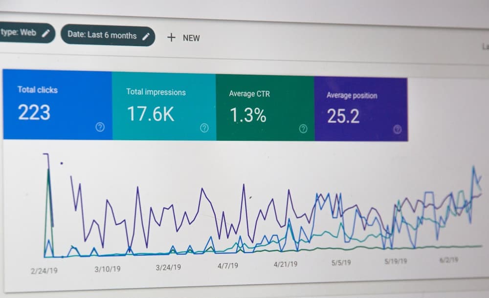 Close-up of a website traffic and SEO analytics dashboard