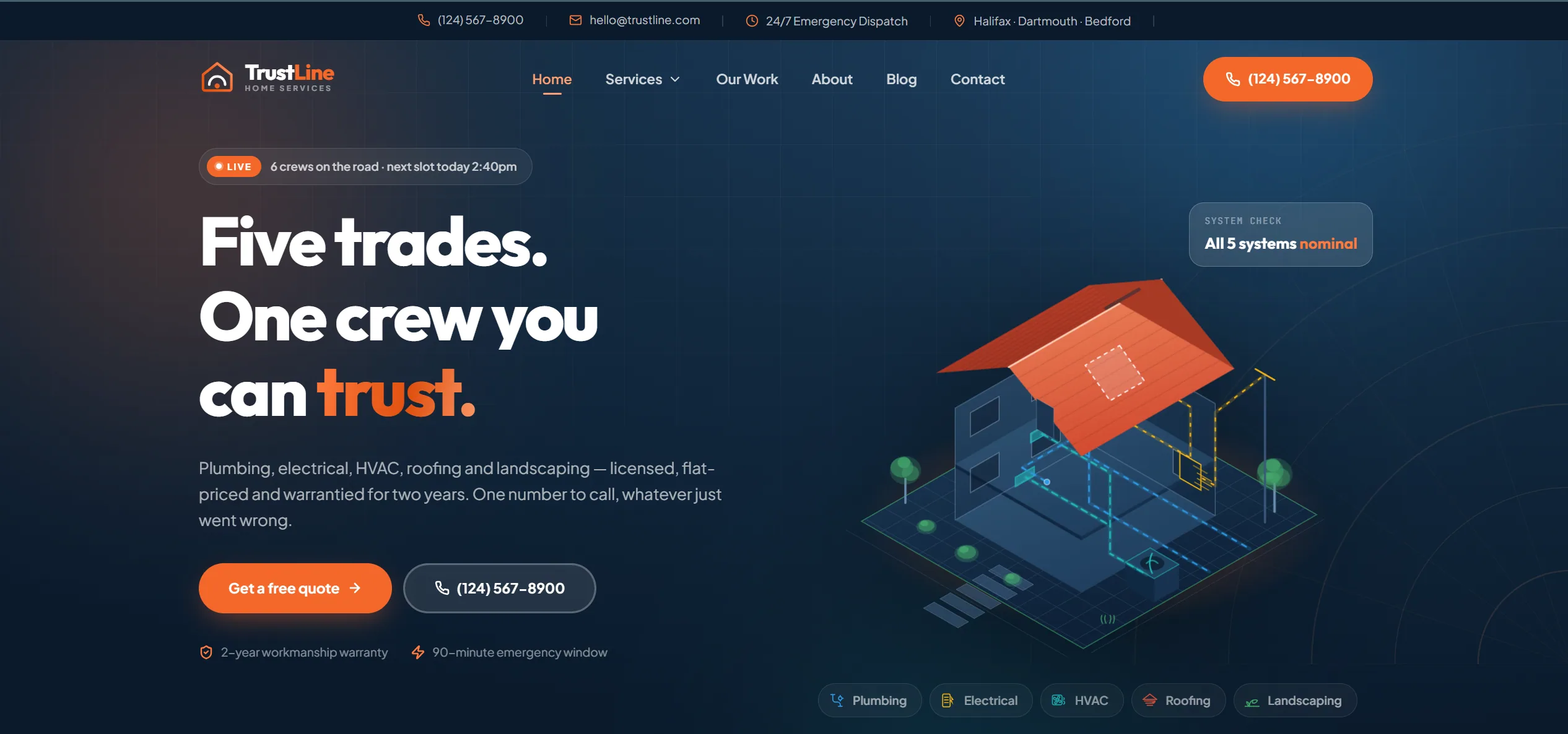 TrustLine Home Services website, designed and built by GrowMint